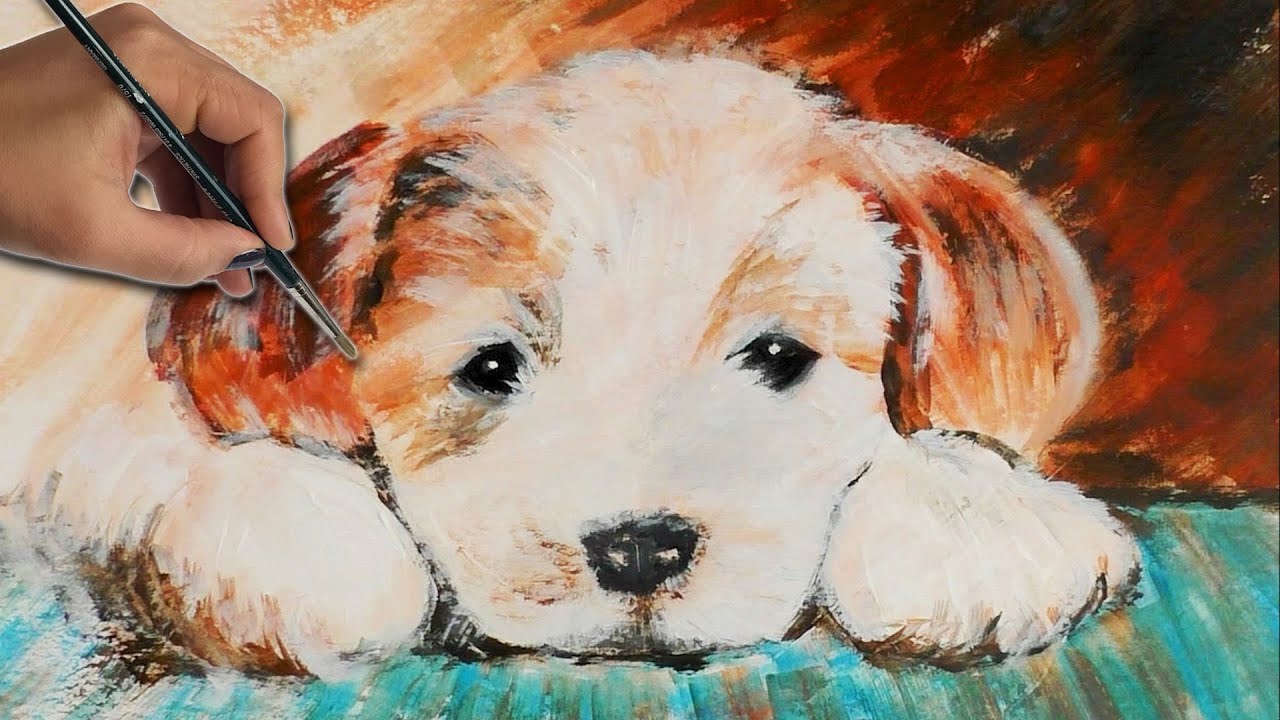 süßer WELPE Acrylmaleri für Anfänger | Acrylmalen malen lernen | How to paint a puppy