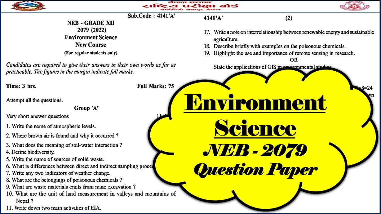 NEB - 2079, ENVIRONMENT SCIENCE Question Paper, Class- 12 (New Course - 2079)