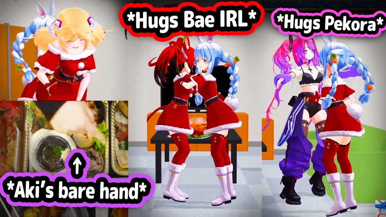 Bae and Other HoloGirls Hug Pekora IRL On-Stream and Aki Shows Her Bare Hands Accidentally【Hololive】