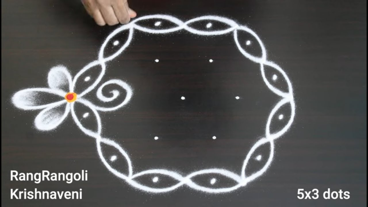Sukravaram Muggulu🌺5x3 dots Friday Rangoli🌺Traditional Kolam🌺RangRangoli Krishnaveni