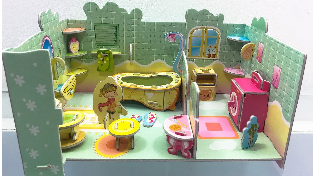 3D Super Puzzle DIY, How to Assembly the Paper Bathroom XY 551