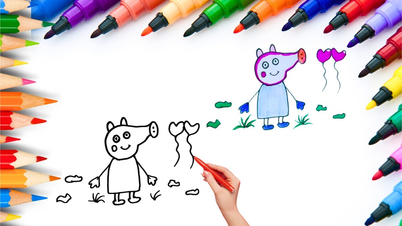 How To Draw cute Peppa Pig Drawing, Painting & Coloring For Kids and Toddlers_ Child Art 🐋🌈🎨