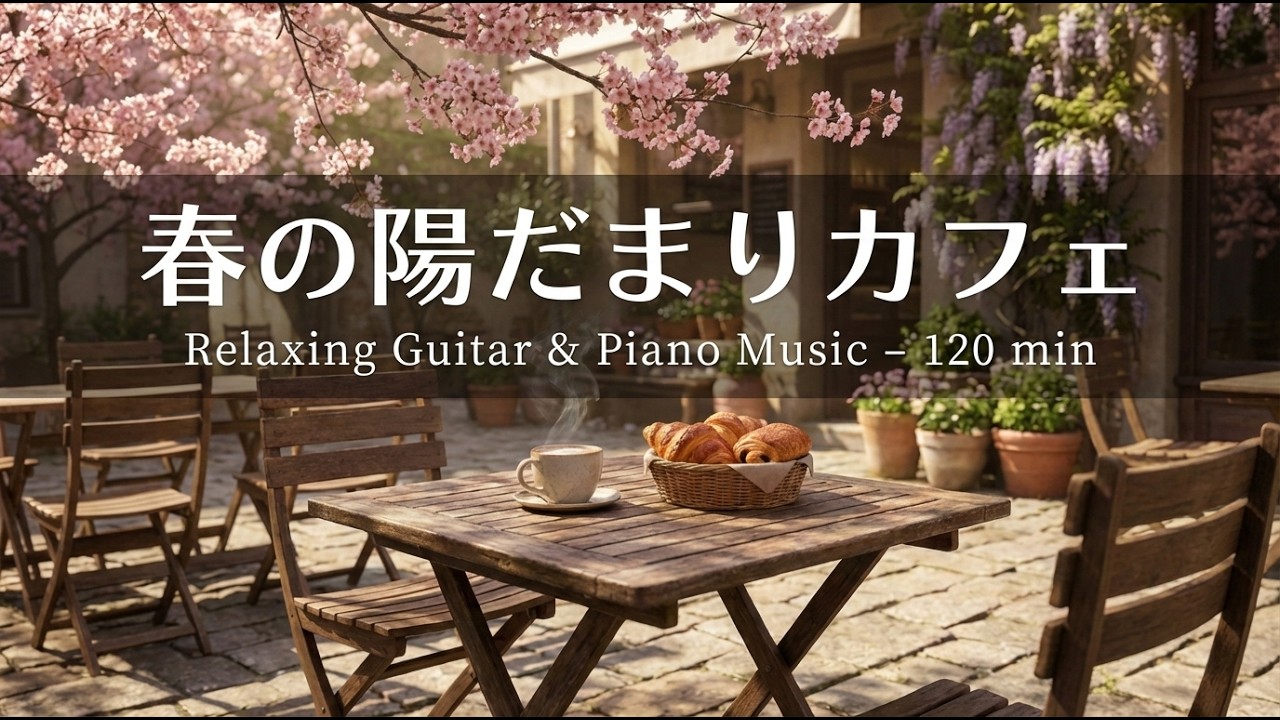 【春の桜カフェBGM】心地いいカフェ音楽｜癒しのギター＆ピアノで過ごす穏やかな午後｜作業・読書・リラックス用120分
