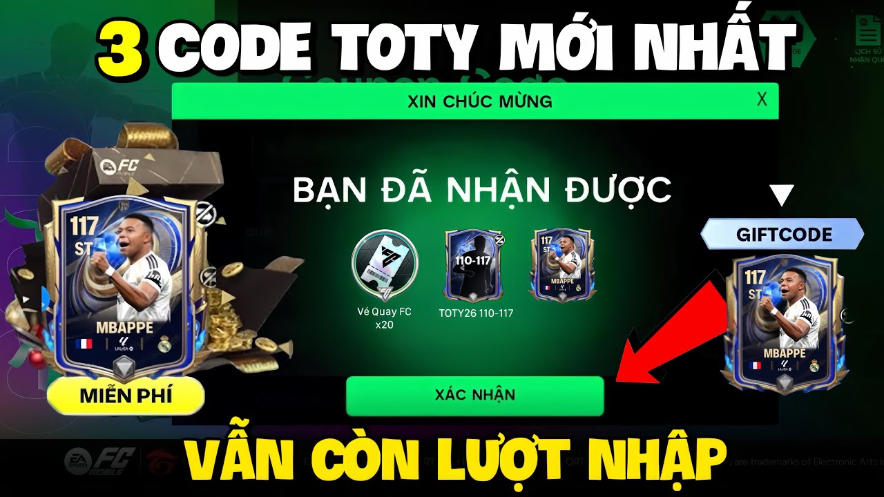 Nhập 3 Code TOTY 26 Fc Mobile VN Mới Nhất Nhận Vé Quay FC Và Pack Cầu Thủ Miễn Phí Còn Sử Dụng Được