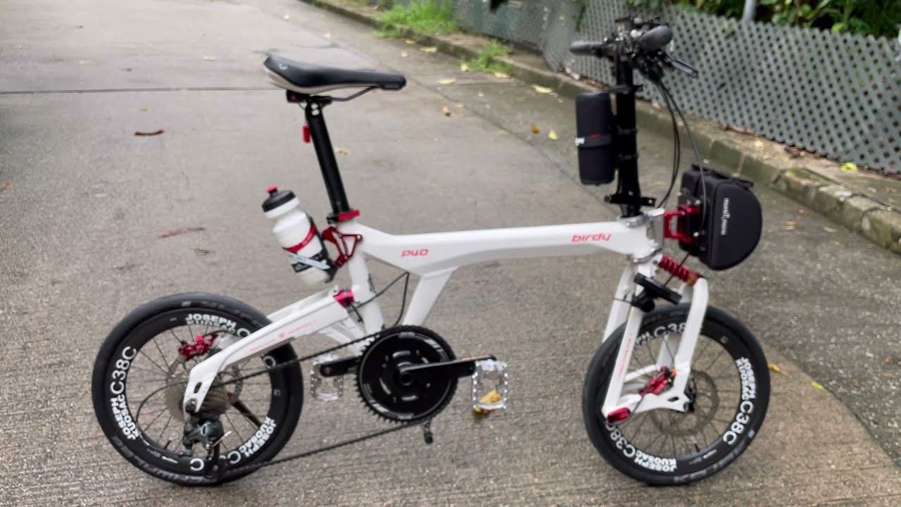 YouTube Birdy p40  大改 J K C38C CARBON 輪組+JUIN 四活塞碟剎+  RIDEA（不綉鋼軸）轉點，水架碼，COLOR 腳撐，MKS摺踏， G5 後避震.🐯l👍