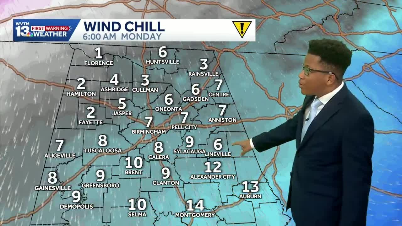 Cold Weather Advisory: Wind chills drop below the teens in Alabama's weather forecast Monday