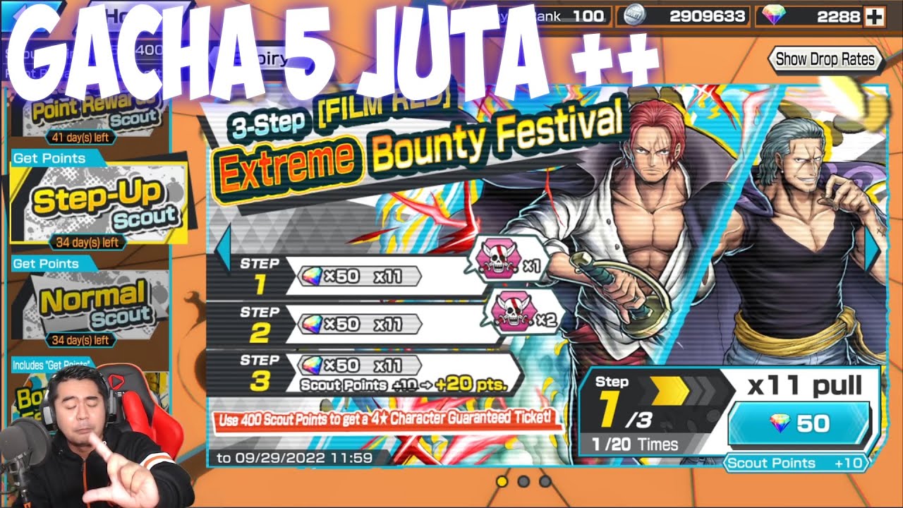 Top Up 5 Juta ++ Demi Gacha Extreme Bounty Festival Shanks Film Red 🔥🔥 - One Piece Bounty Rush