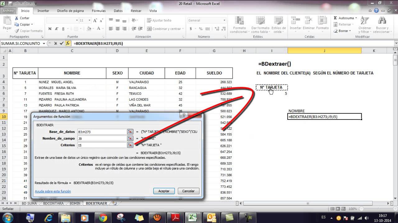 EXCEL FUNCION  BDEXTRAER SSCOM