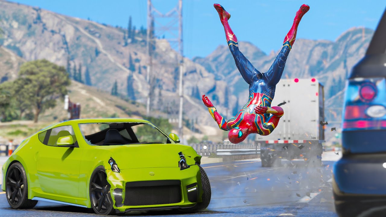 GTA 5 Iron Spiderman Car Crashes - Spider-Man Gameplay (Euphoria physics)  Ep5