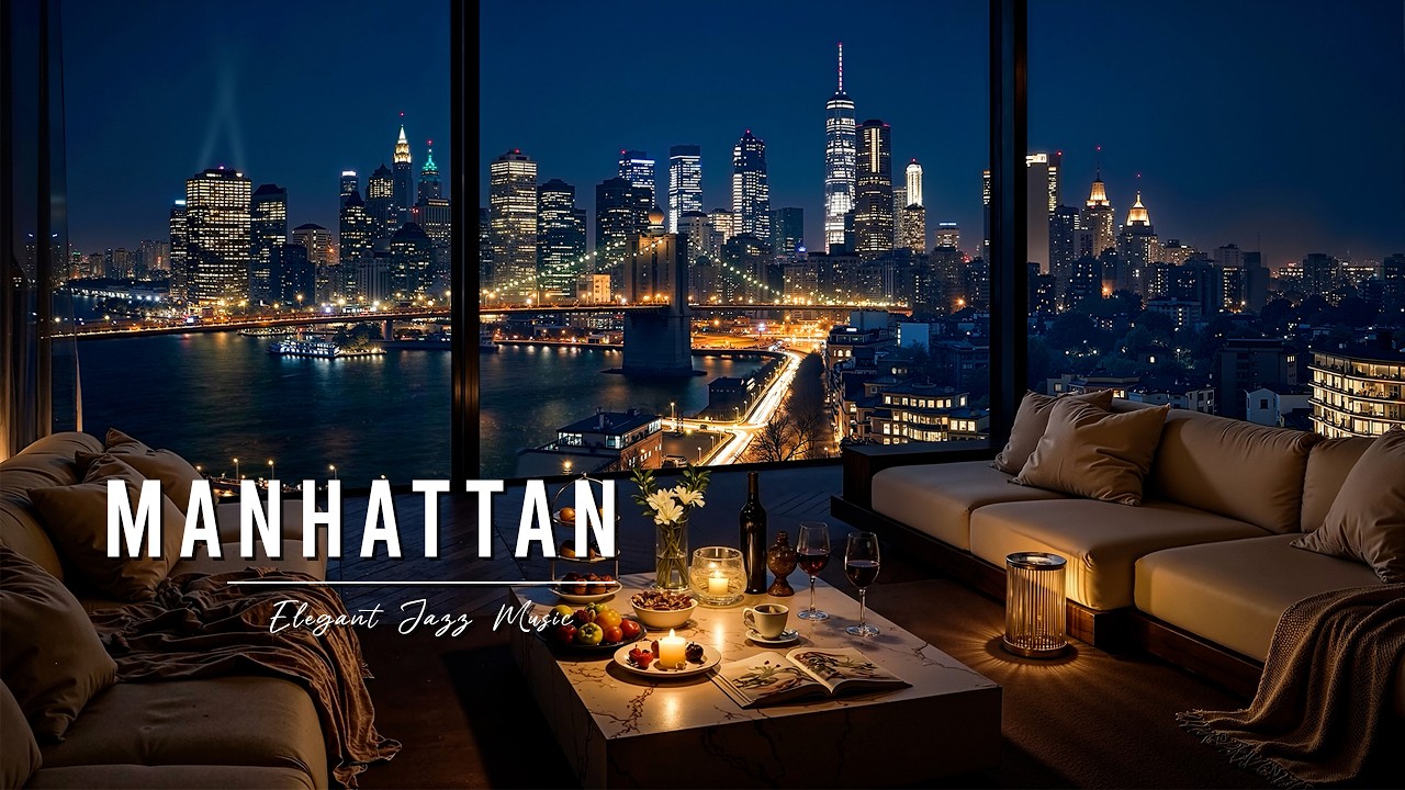 Smooth Night Jazz in Manhattan 🌙 Elegant Jazz Music in Luxury Riverside Apartment for Work & Focus