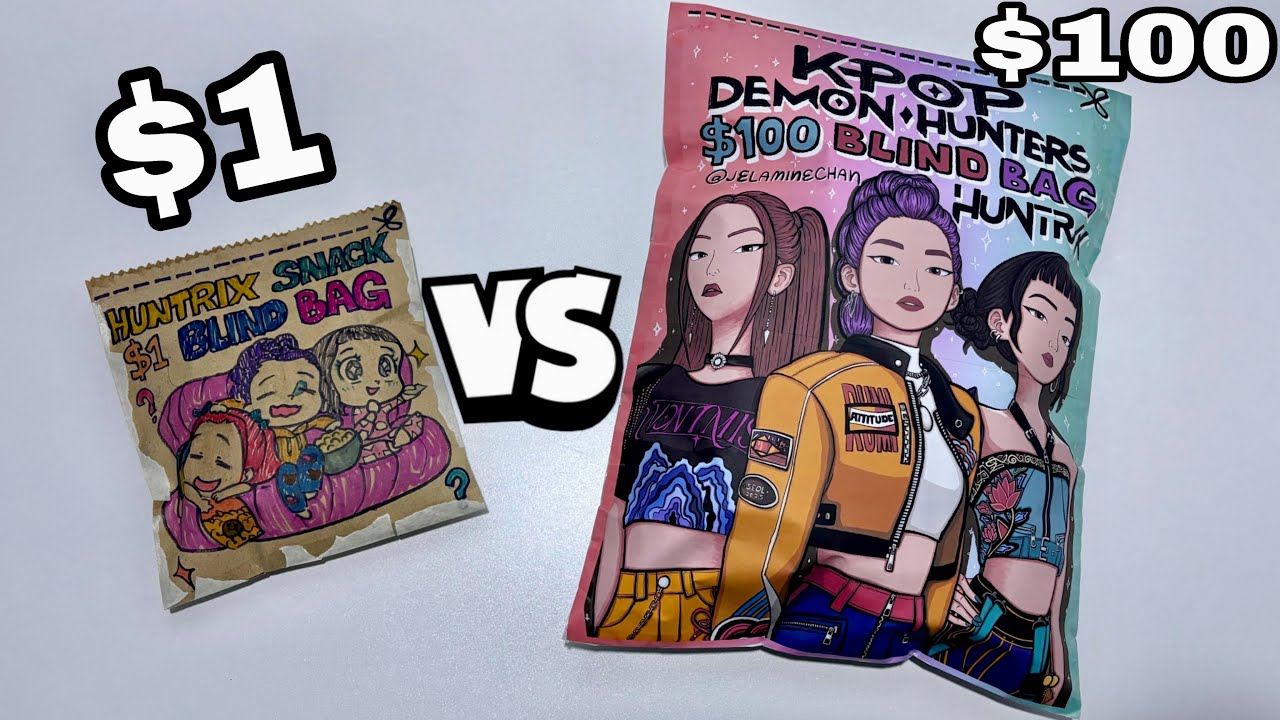 $1 vs $100 KPOP DEMON HUNTERS SNACKS BLIND BAG |ASMR HUNTRIX Edition ft. My Cat |Paper Squishy
