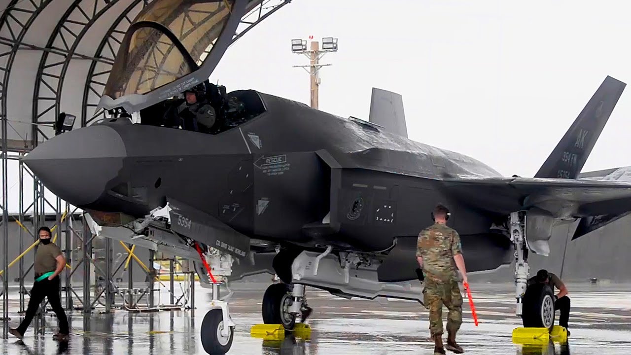 USAF F-35A Fighter Aircraft Arrive At Andersen AFB, Guam In Heavy Rain For Exercise Cope North 21