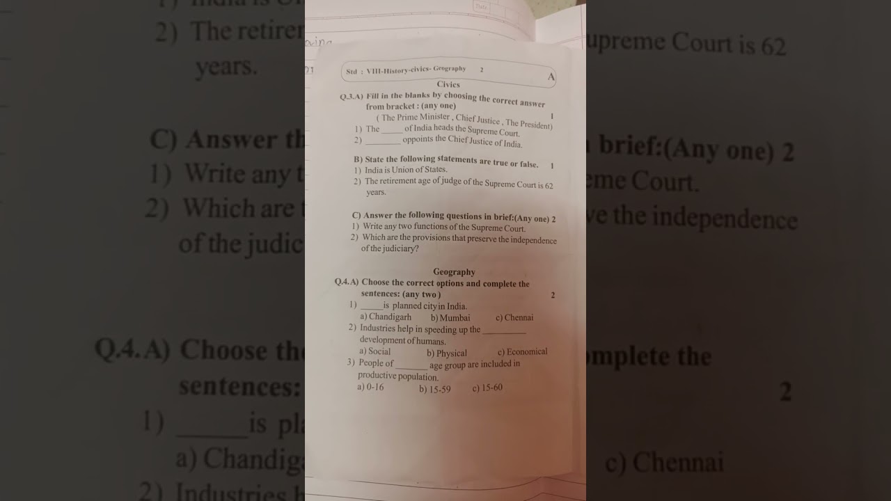 8th standard SST unit test two question paper