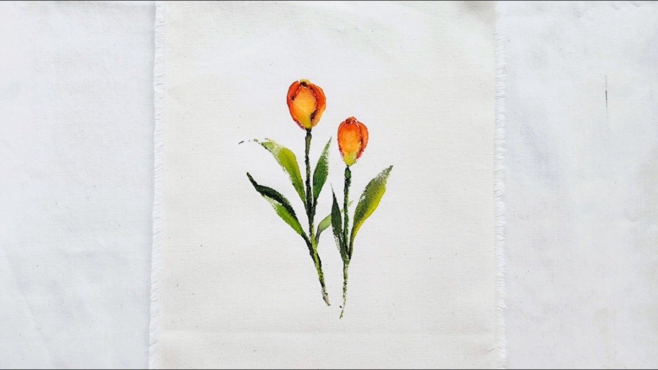 Fabric Art | 🌷 Simple Tulip Painting on Fabric 튤립 그리기 | 옥신각신 할미공작소