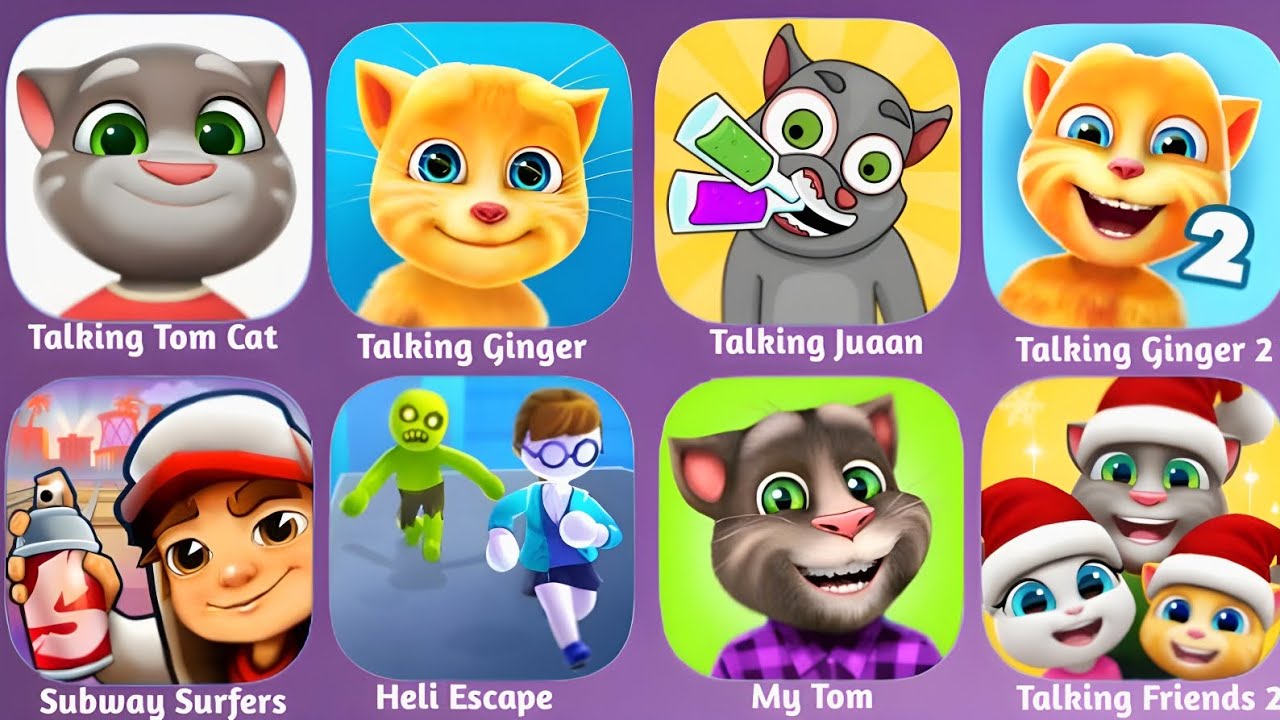 Talking Tom Cat, Talking Ginger 2, Talking Ginger, Talking Juaan, Heli Escape 