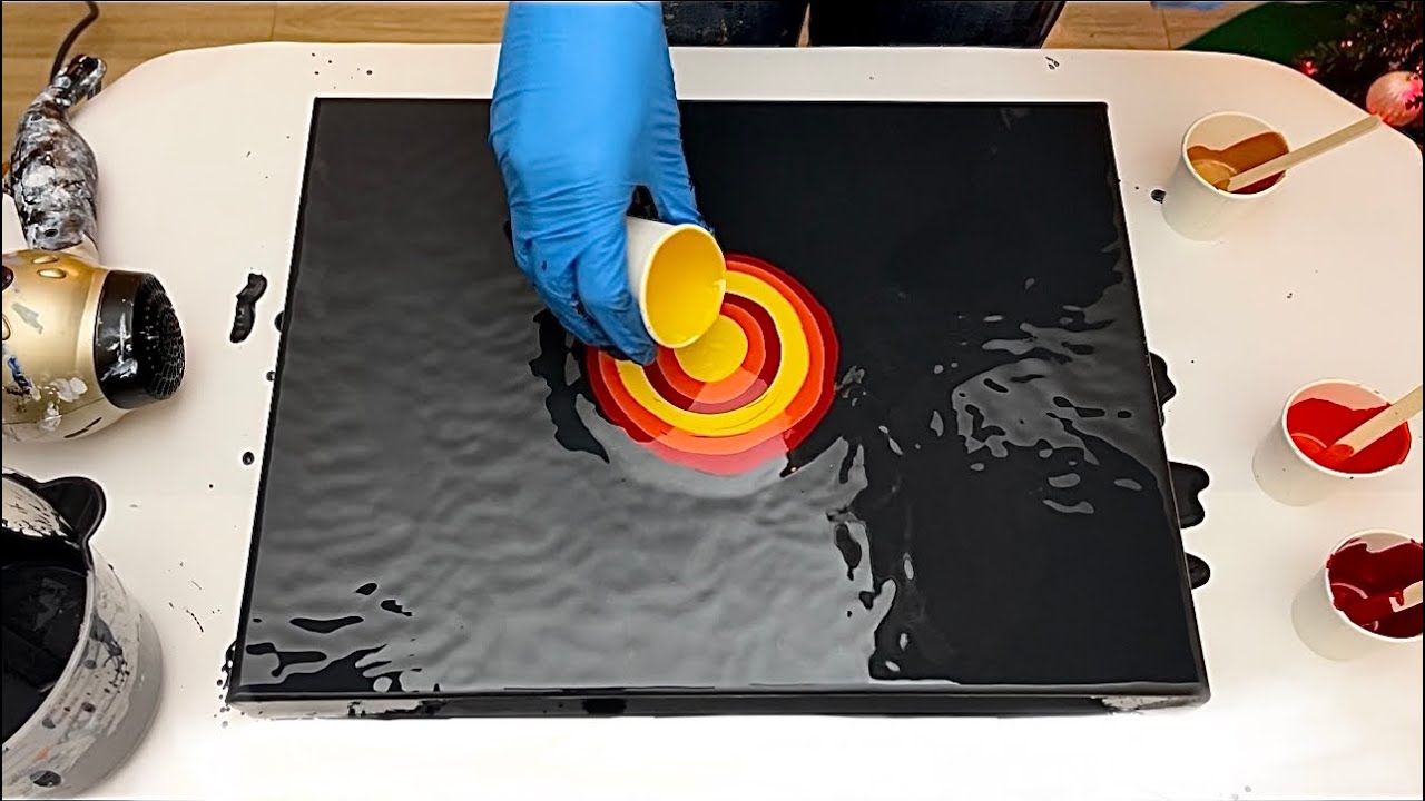 Wow Beautiful 💛 Gold and Red 🌹 Flower Petals ~ Dutch Pour | Acrylic Pouring | Fluid Art