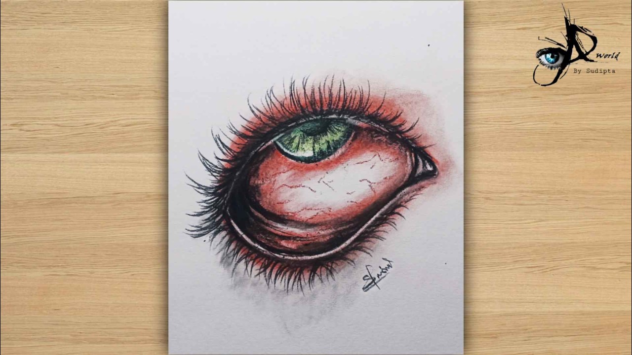 How to draw red emotional eye || Charcoal drawing step by step  draw for beginner