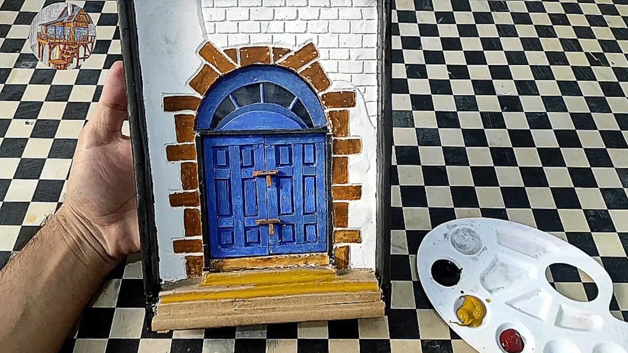مجسم باب قديم من الكرتون ، برنامج تعليمي/ diy miniature cardboard door