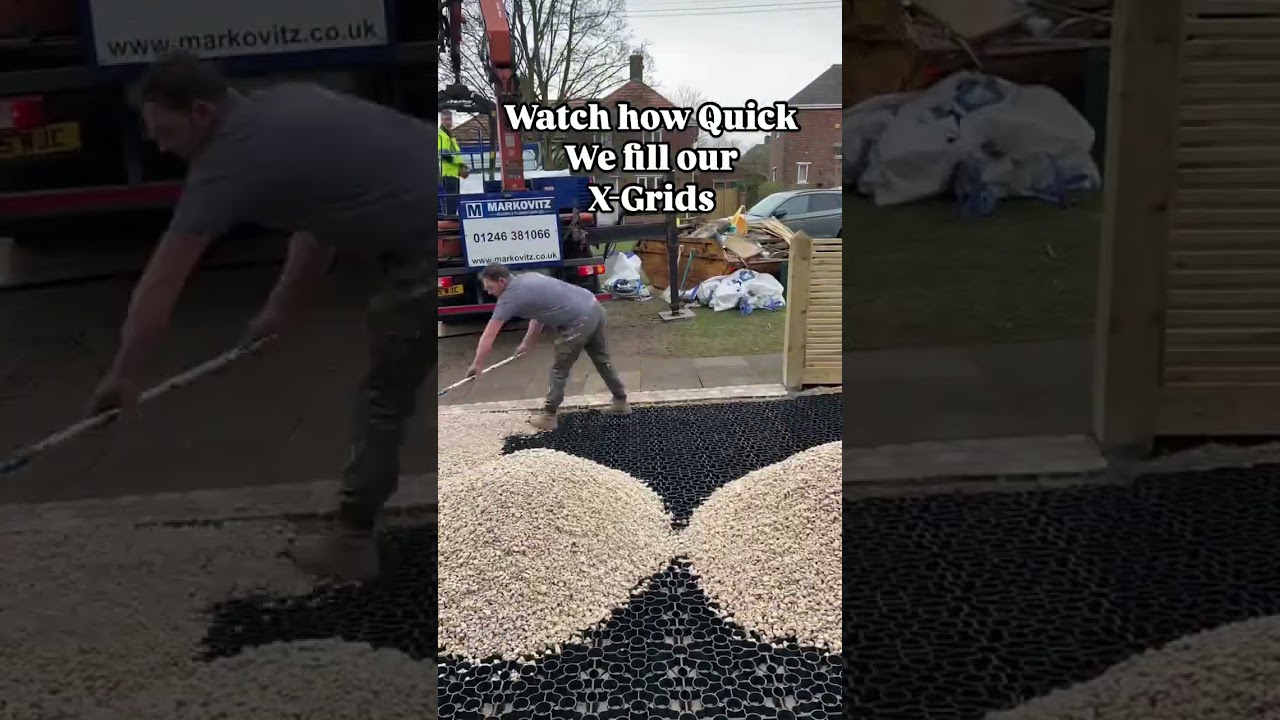 Watch us fill our X-grid gravel driveway system. #driveway #diy #renovation #fyp #viralvideo