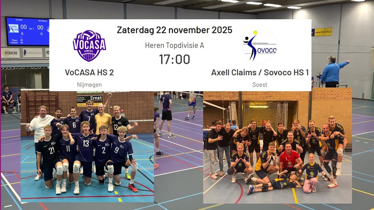 VoCASA H2 - Sovoco  H1 (22 nov 2025, 17.00u) Topdivisie Heren Volleybal