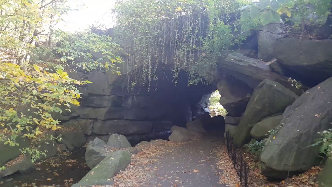 Central Park NY, cave and river