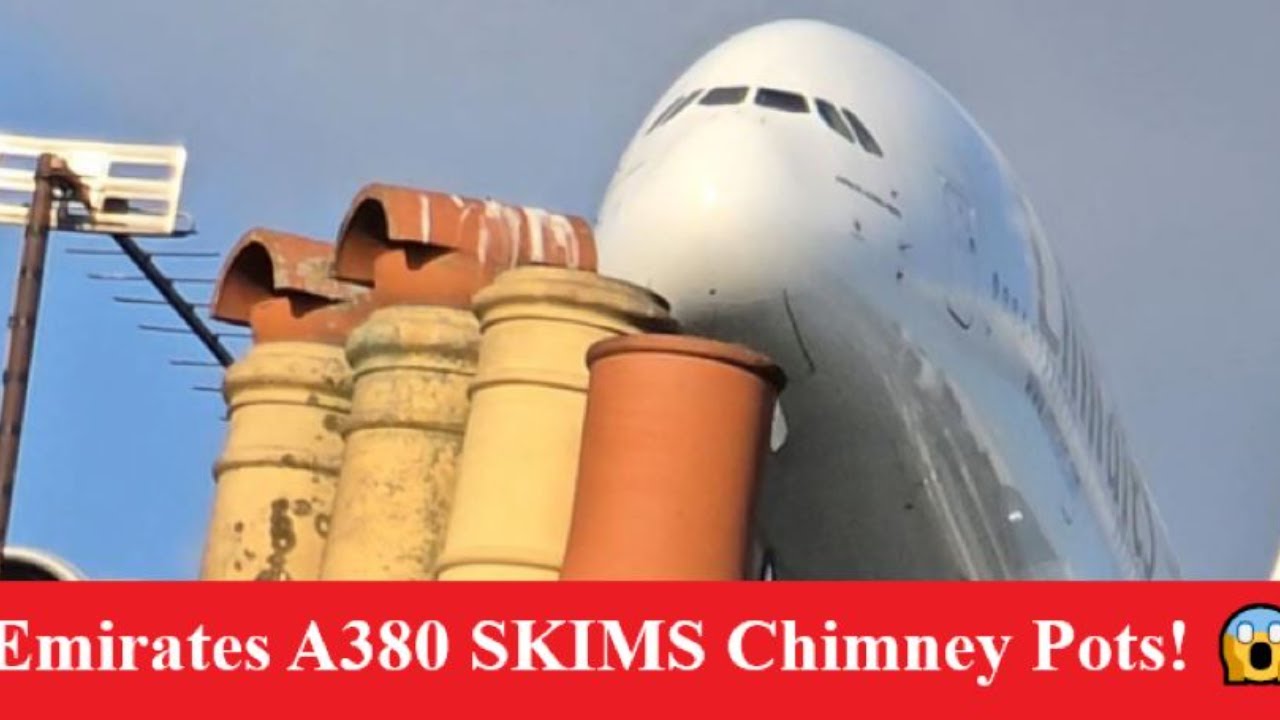 Emirates A380 ✈️ SKIMS Chimney Pots! 😱 Closest Landing You’ll EVER See 🌪️🔥 