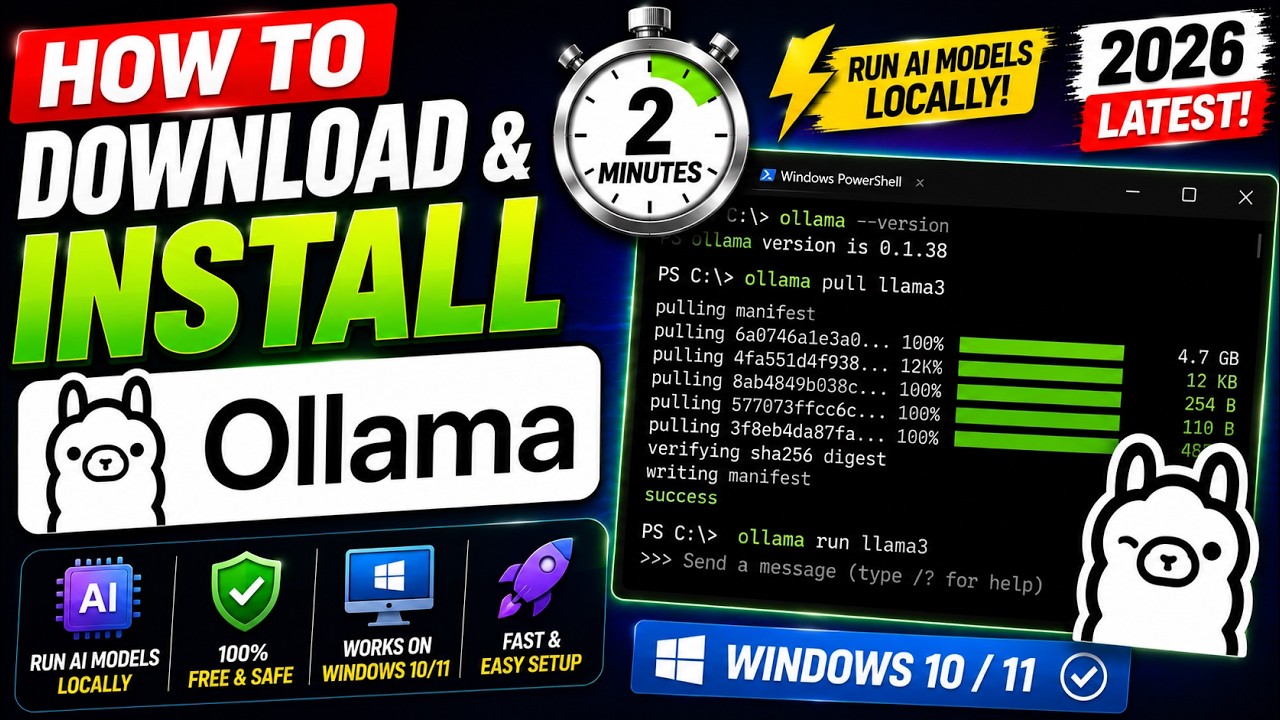 Как скачать и установить Ollama на Windows (2026) 🤖 | Запуск ИИ-моделей локально БЕСПЛАТНО