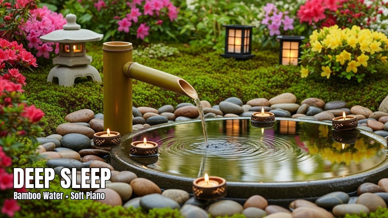Bamboo Water + Soft Piano for Deep Sleep (No Talking, No Lyrics) • Live Soundscape