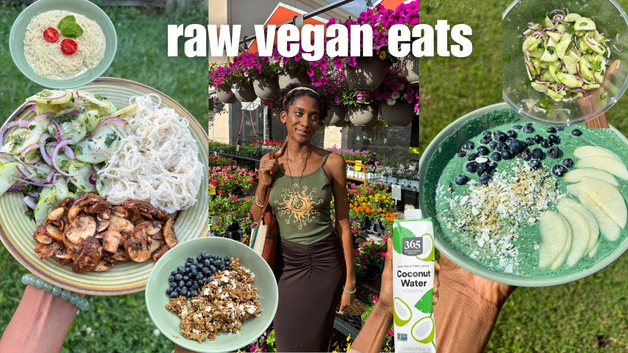 🥒RAW VEGAN🥑 what I eat in a day to feel ~amazing~ tahini kelp noodles, raw granola, chayote salad