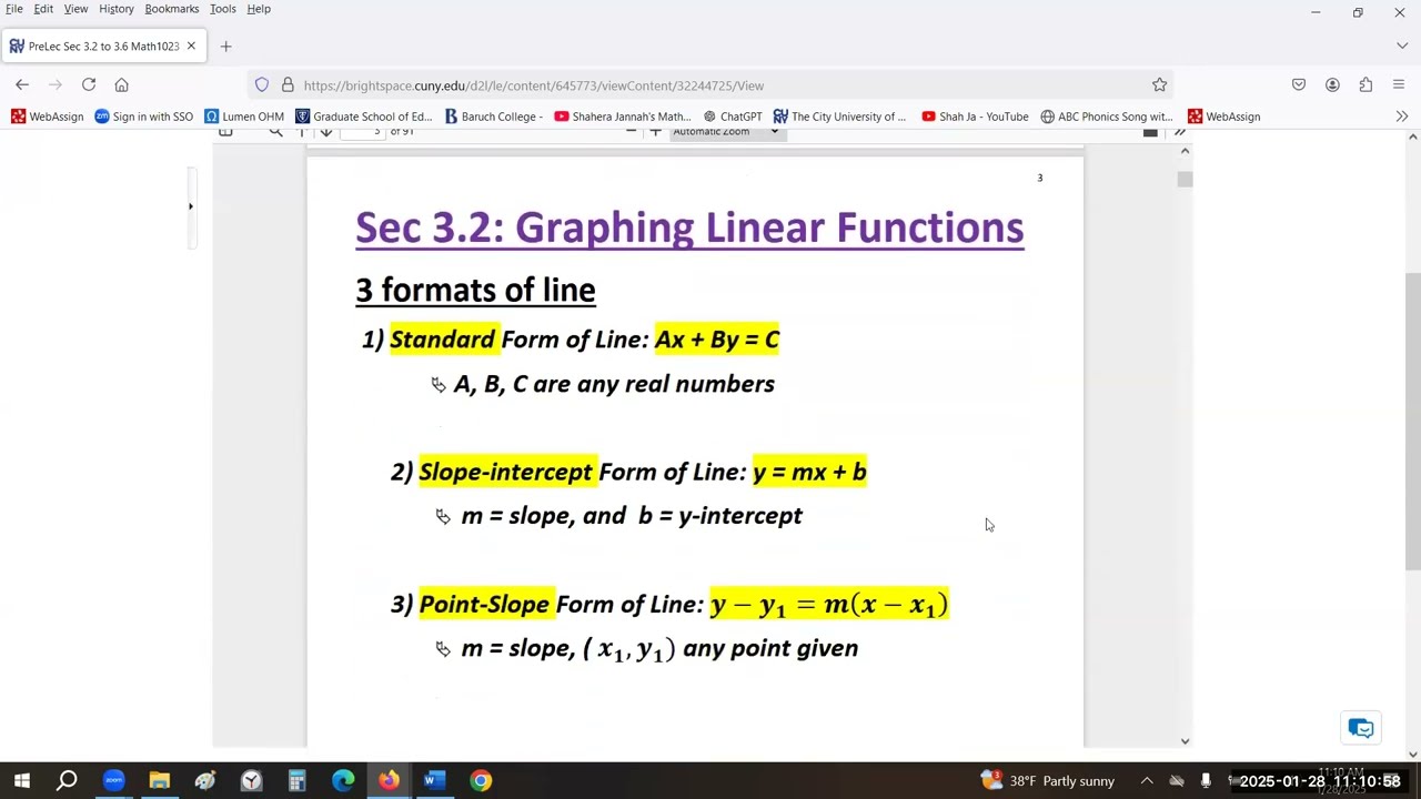 Lec1 CTFA Sec3.2 M1023 Identifying eq of Lines, Drawing line by plotting points