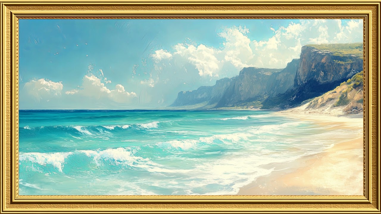 Beach Screensaver with Music 🏖️ | Vintage Gold Frame | 4K TV Art