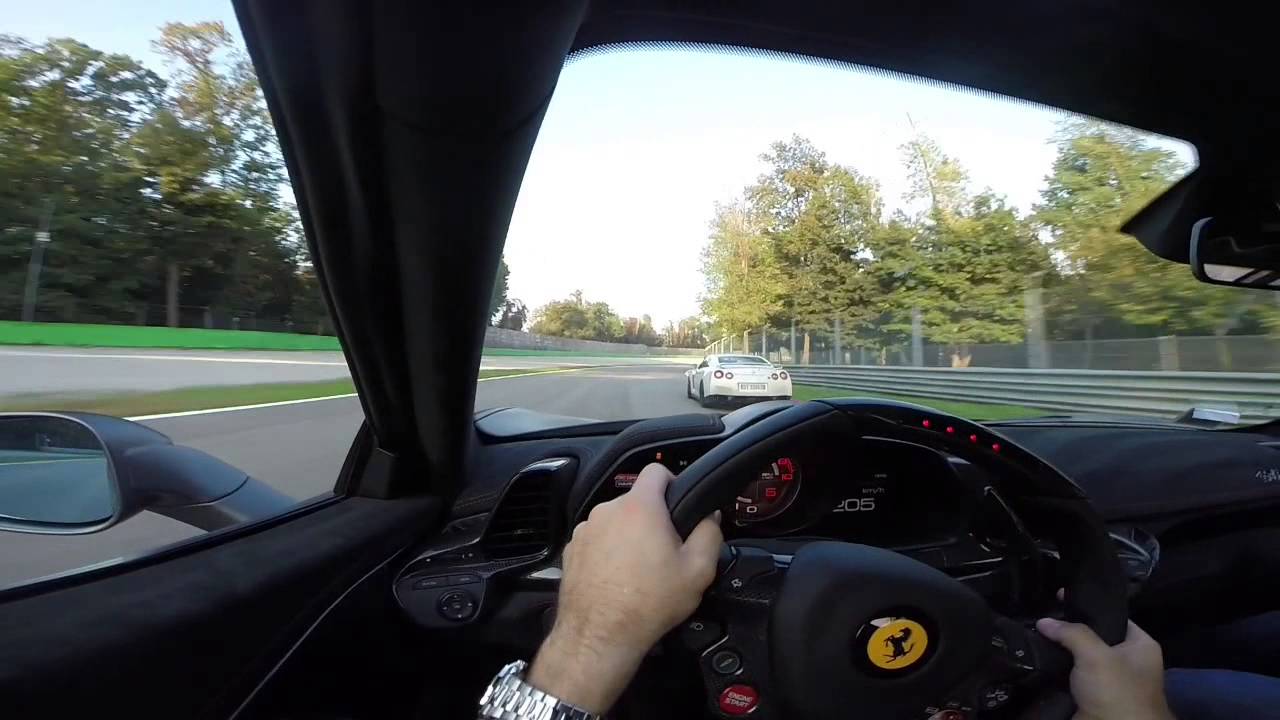Ferrari 458 Speciale Chasing Nissan GTR In Monza