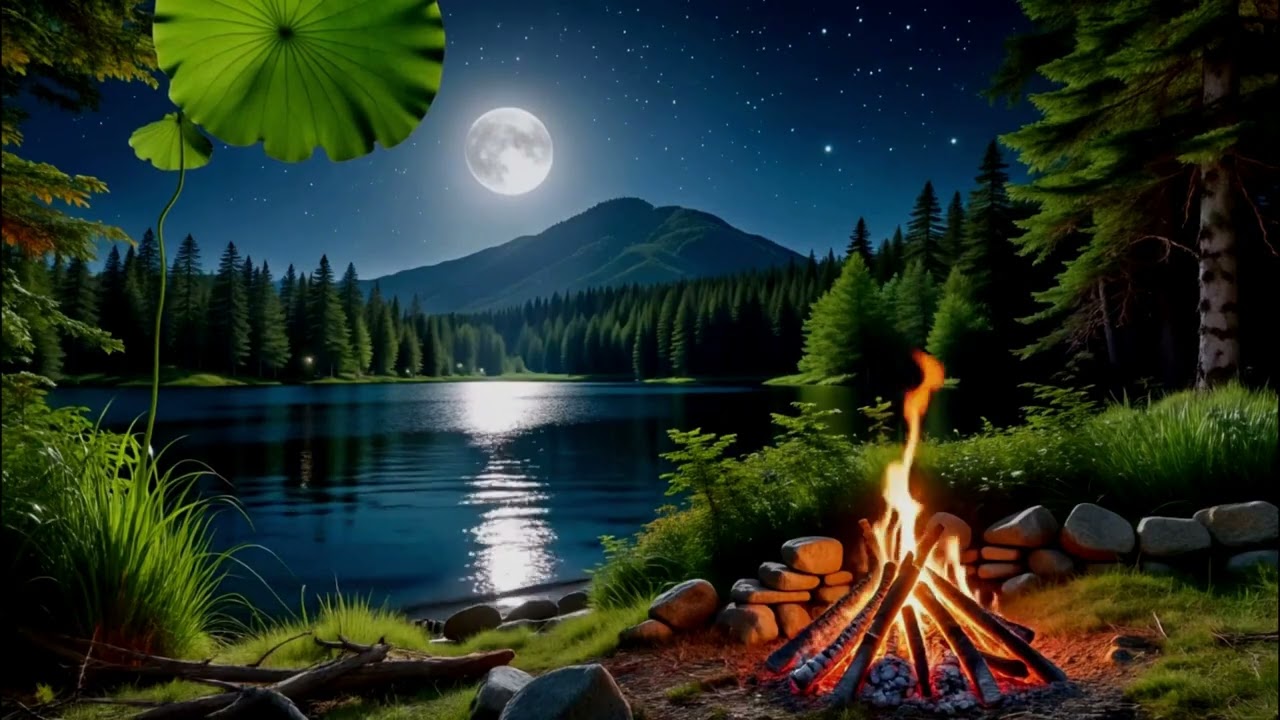 Cozy Lakeside Campfire Ambience with Warm Fire Crackles for Rest and Sleep