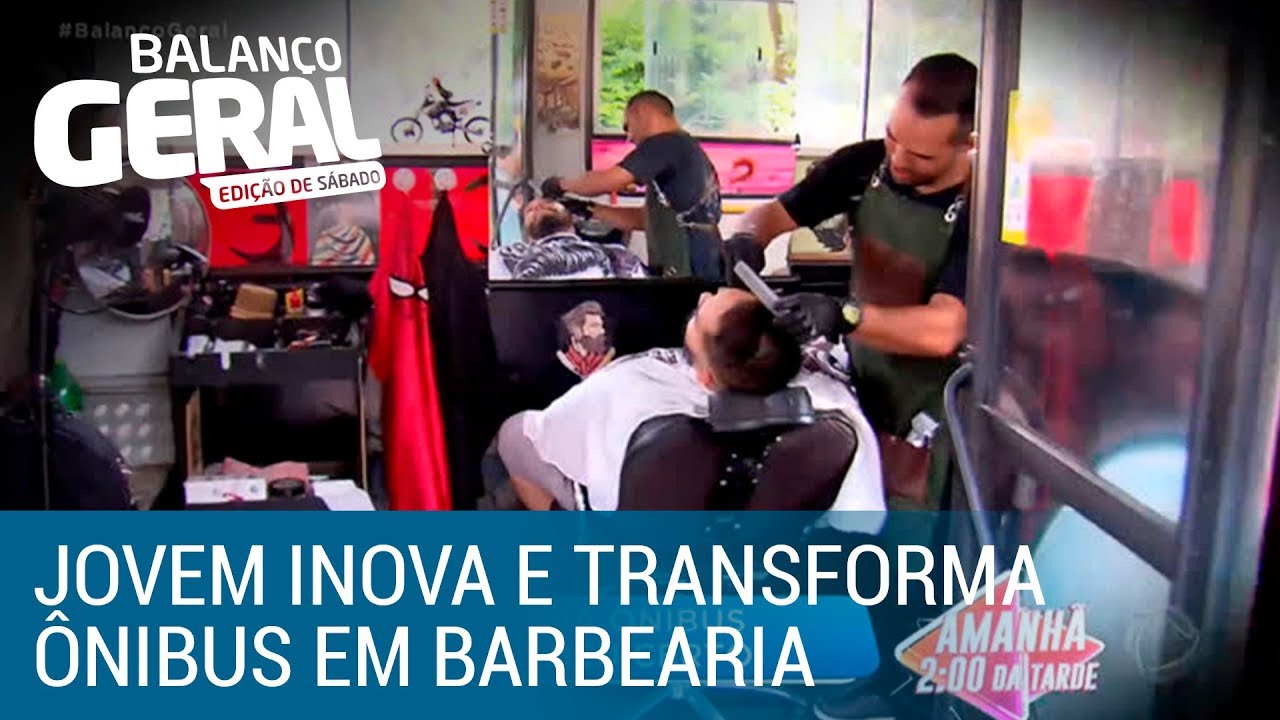 Jovem inova e transforma ônibus em barbearia