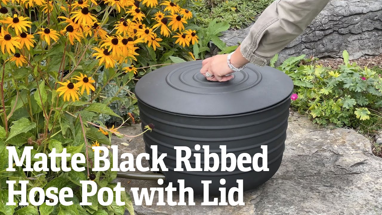 A Closer Look at the Matte Black Ribbed Hose Pot with Lid | Gardener's Supply