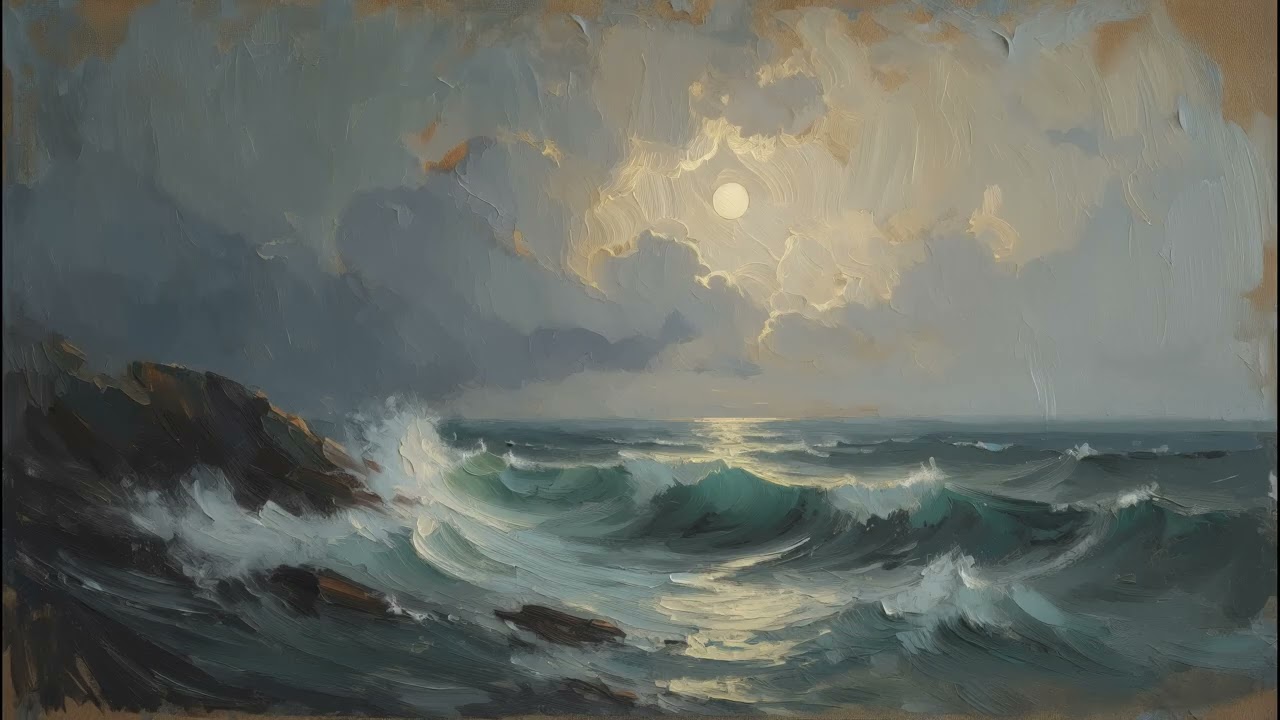 4K Art for TV – Moonlit Ocean Waves | Silent Seascape | 1 Hour