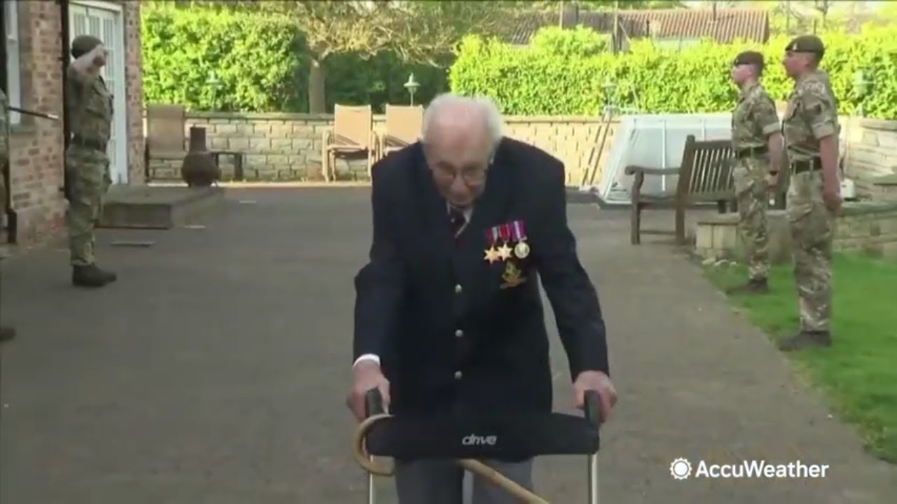 World War II veteran walks 100 laps for his 100th birthday
