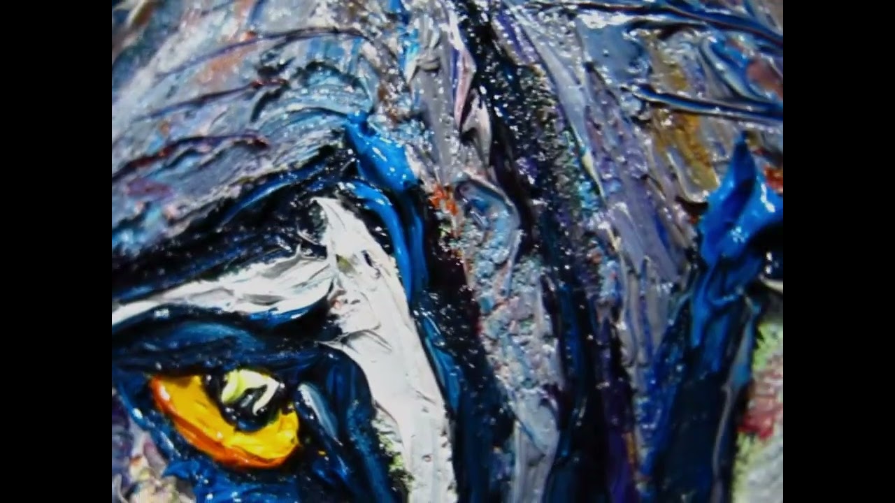 wolf dog puppy oil painting impasto thick paint by David PADWORNY