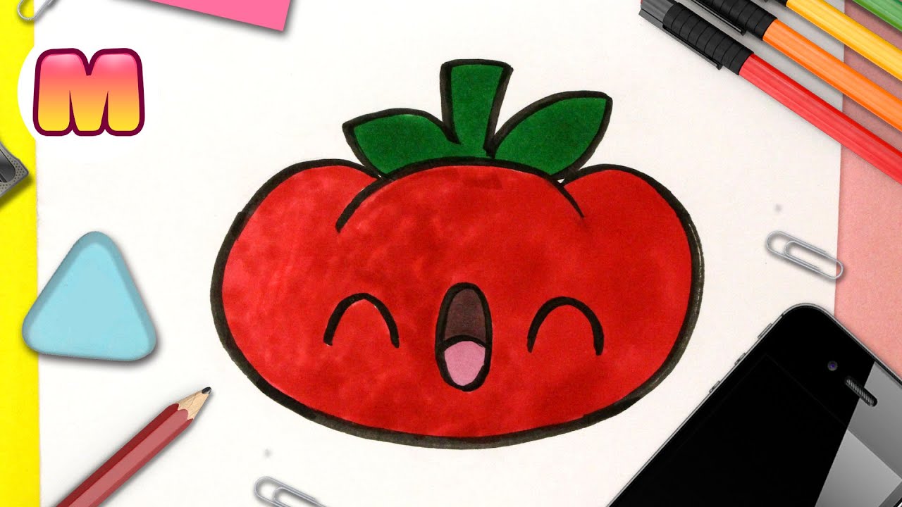 COMO DIBUJAR UN TOMATE KAWAII 🍅 Dibujos kawaii faciles 🍅 Aprender a dibujar con Jape