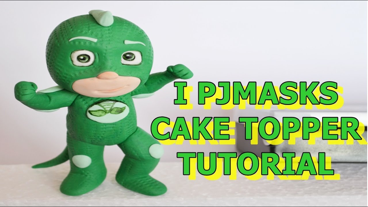 gekko pj masks cake topper  fondant tutorial - super pigiamini in pasta di zucchero torta