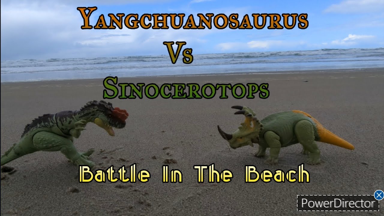 Yangchuanosaurus vs Sinocerotops: Battle in The Beach Full Dinosaur toy Battle Film