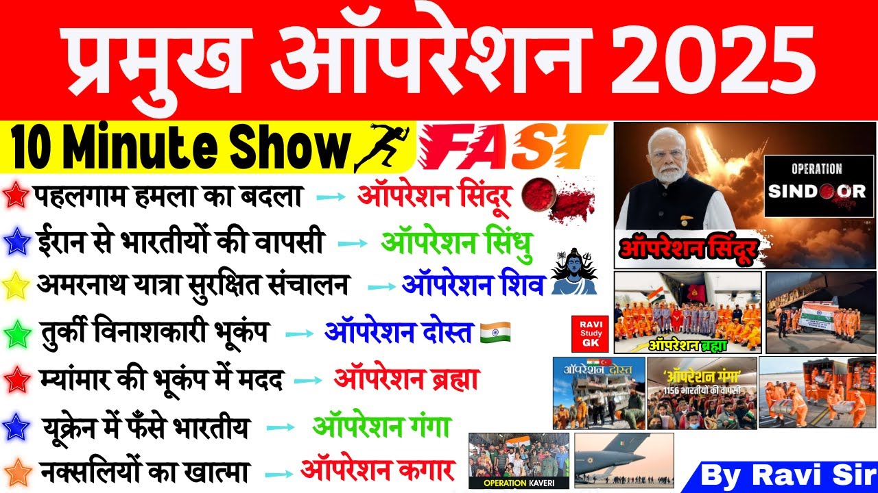 प्रमुख ऑपरेशन 10 Minute Current Affairs 2025 | Important Operation Sindoor | Pramukh Operation 2025