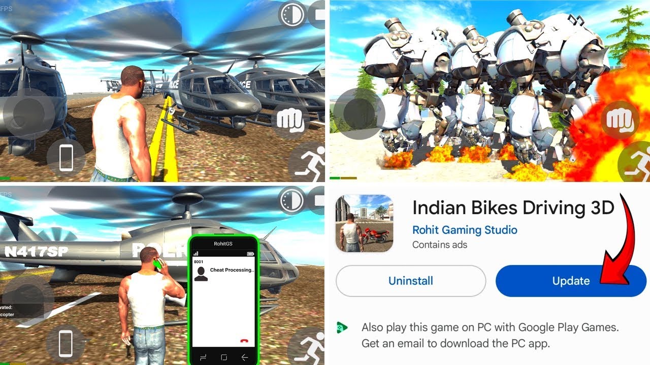 Finally Indian Bike Driving 3D New Update All New Cheat Code🤑| Helicopter+Robot Cheat Code