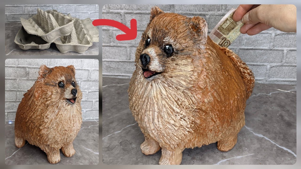 Копилка для денег ШПИЦ из яичных лотков! A piggy bank for money from egg trays