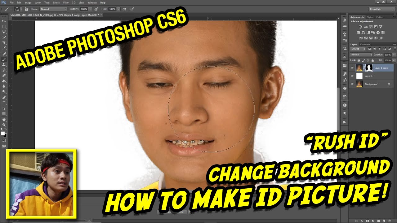 BASIC PHOTOSHOP TUTORIAL - ID PICTURE (2x2, 1x1, Etc.) Change Background (Tagalog) | Karl Sabaot