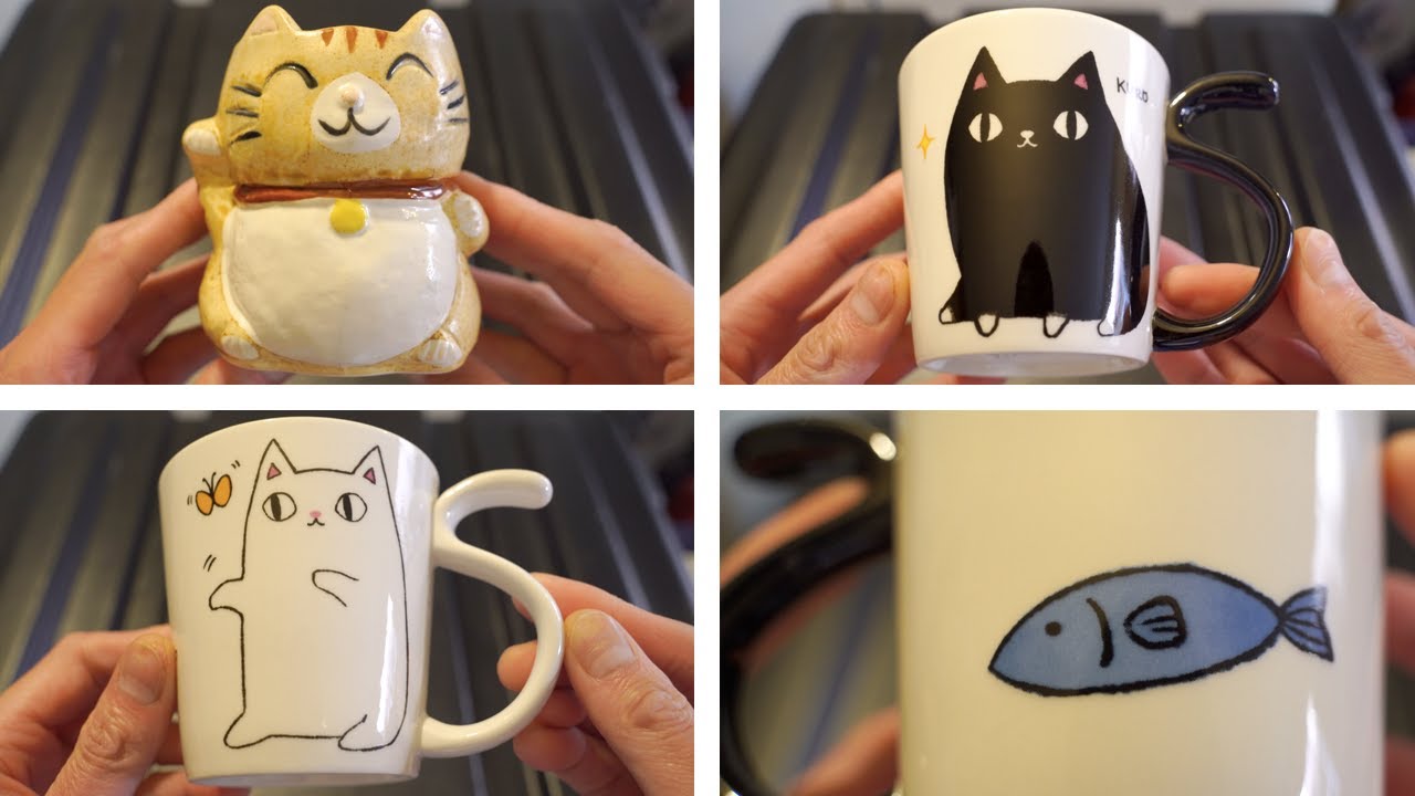 Japanese Maneki Neko Lucky Cat Coffee Mugs & Tea Cups - Better than Pusheen Mugs? [4K ASMR Unboxing]