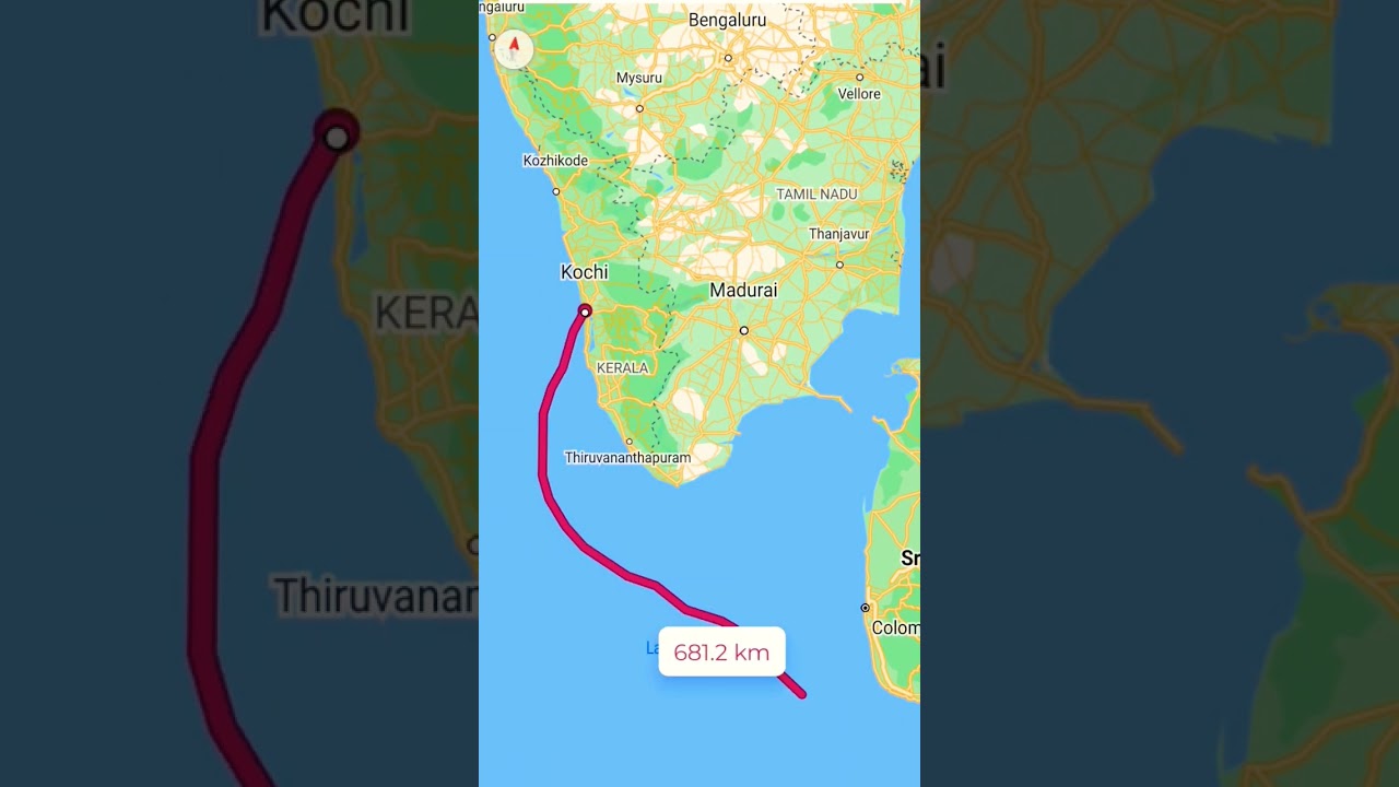 Kochi Sea Port to Chennai Sea Port #map #geography  #distancemeasurement