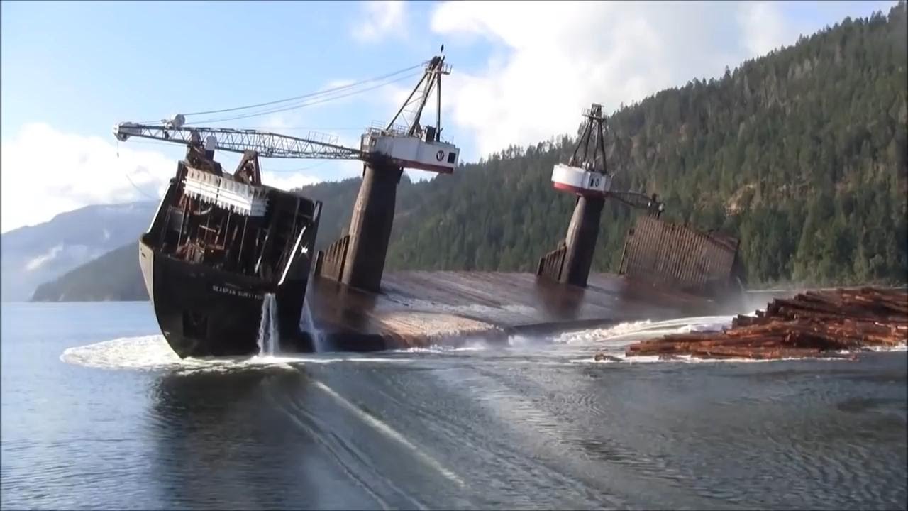 Ship Unloading Timber In Canada