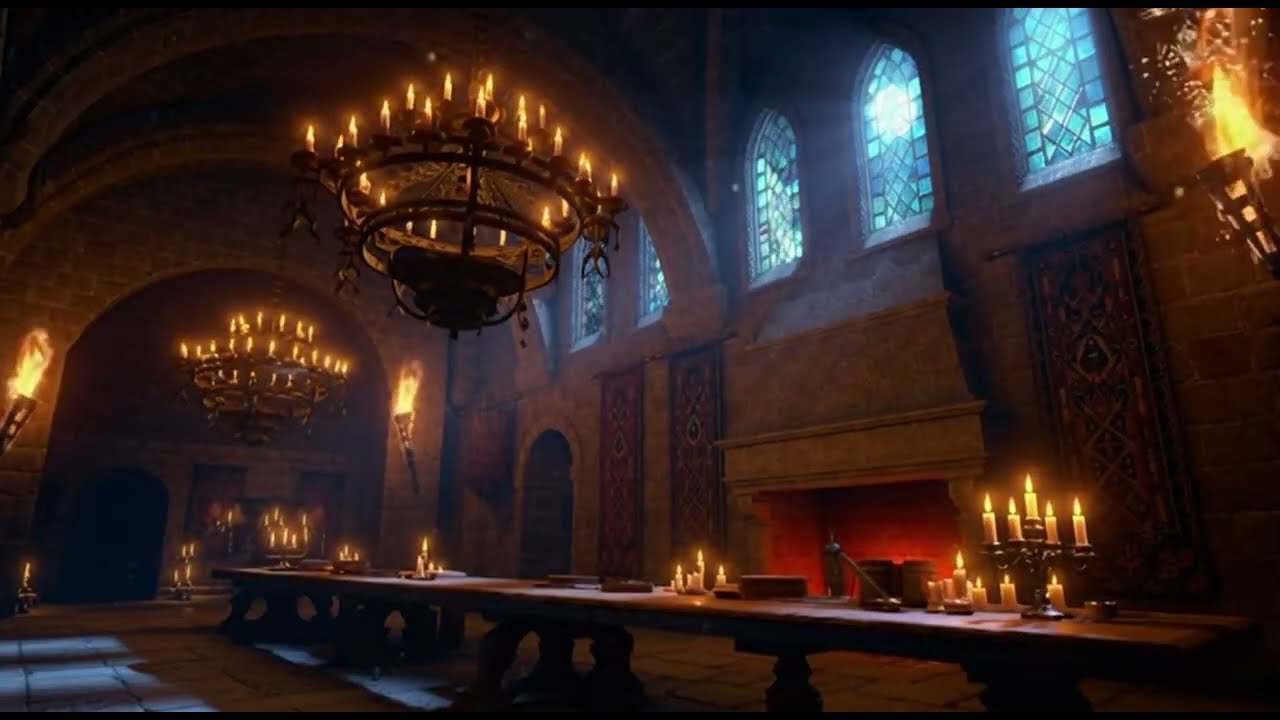 1 Hour Peaceful Medival Hall Ambience - For Study and Sleep