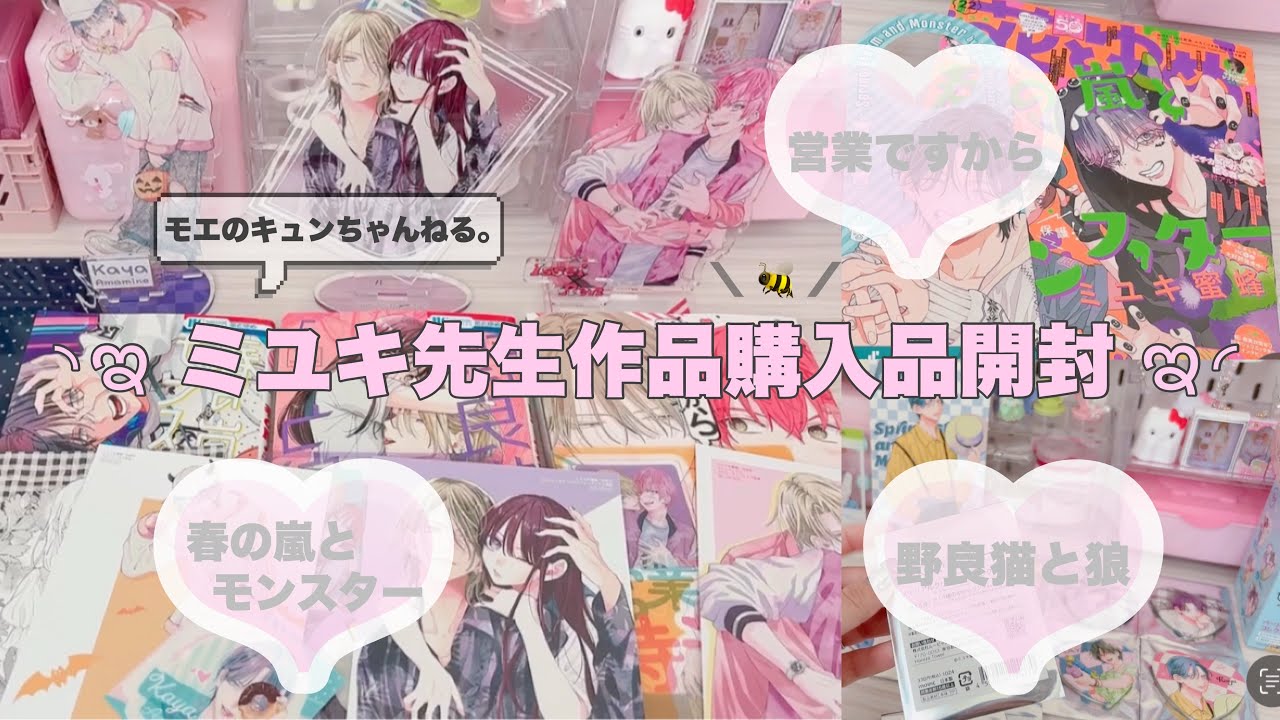 【ミユキ蜜蜂先生作品購入品開封🐝】一緒にイケメン補給しましょ🤤❤️/春の嵐とモンスター/野良猫と狼/営業ですから/漫画.グッズ開封